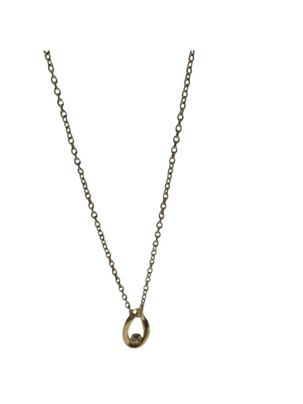 Vintage Dainty Teardrop Pendant Necklace Clear Stone Mid Century Style Jewelry